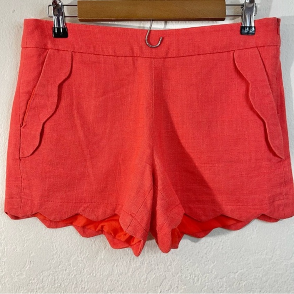 Cynthia Rowley Linen Chino Shorts Scalloped Hem Women Size 4 Coral Resort Beach